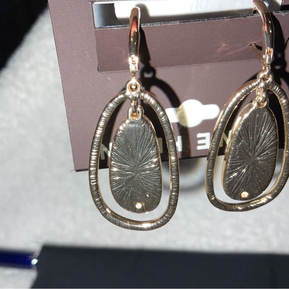 Earrings, Anne Klein Crystal Orbital Drop Earrings, White/Gold tone, NWT - Picture 7 of 8